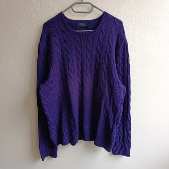 POLO Ralph Lauren fialový pletený sveter cable knit L