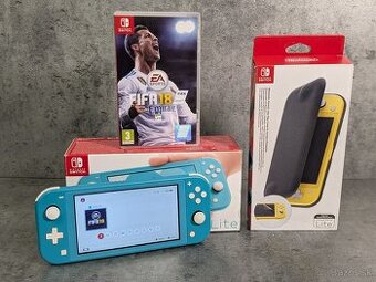 Nintendo Switch lite modré, púzdro a hra FIFA 18