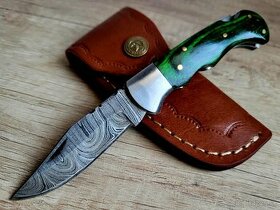 nový zelený Damaškový nôž ručně vyrobeno + kožené pouzdro