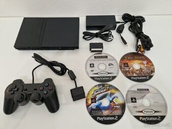 PlayStation 2 Slim herná konzola čierna + 4 hry