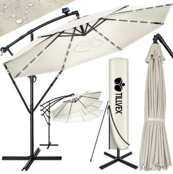 tillvex konzolový slnečník Ø 350 cm – béžový, LED Solar,novy