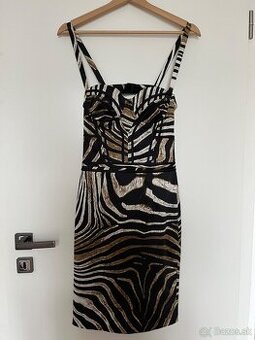 Just Cavalli dizajnérske šaty zebra/gold print, 1x oblečené