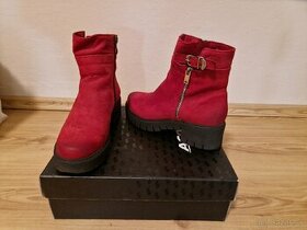 Červené kožené členkové topánky-37