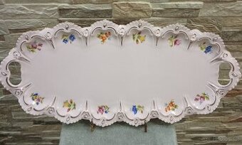 Růžový porcelán, velký podnos, Chodov