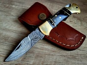 nový černý Damaškový nôž ručně vyrobeno + kožené pouzdro A+
