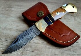 kapesní Damaškový nôž 4ROW ručně vyrobeno + kožené pouzdro