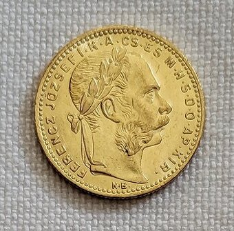 Zlatý uhorský 8 zlatník FJI 1887 kb, 1 % nad kov