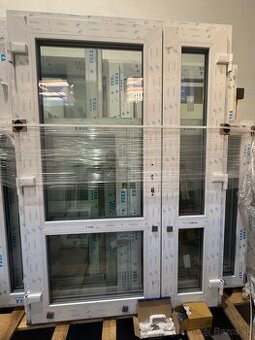 Plastové vchodové dvere 2-krídlové,biele,nové,3-sklo