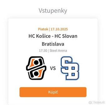 Kúpim lístky HC Košice - HC Slovan BA 17.10.
