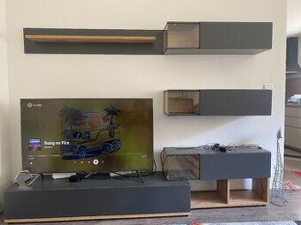 Obývacia stena antracit + dub wotan s LED osvetlením