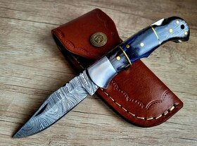 nový kapesní Damaškový nôž ručně vyroben + kožený pouzdro A+