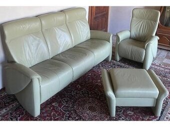 Luxusní moderní kožená sedací souprava 3+1 + taburet, 2706