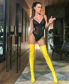 Luxusné talianske dámske žlté vysoké čižmy nad kolená NOVE