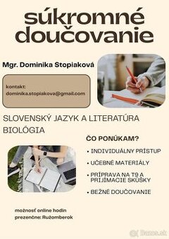 Doučovanie slovenského jazyka, literatúry a biológie