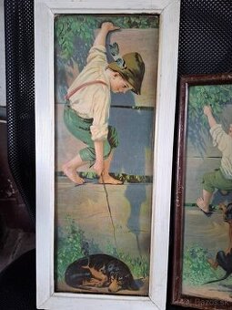 Predám dva staré obrázky chlapca so psom