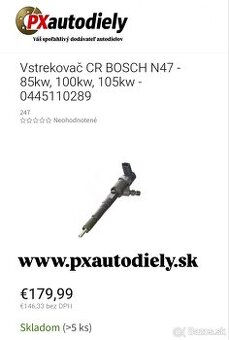 Repasované vstrekovače CR BOSCH N47 - 85kw,100kw,105kw