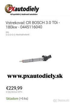 Repasované vstrekovače CR BOSCH 3.0 TDI - 180 kw
