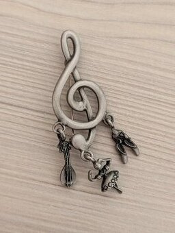 Vintage Hudobná brošňa – husľový kľúč / strieborný dizajn em - 1