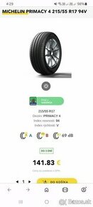 Predam 4x letné pneumatiky Michelin Primacy4 S1, 215/55 r17