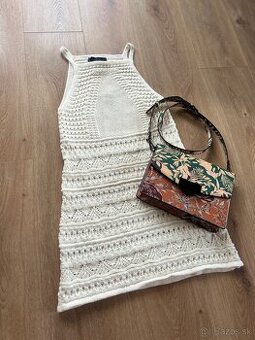 Biele štrikované mini šaty ZARA