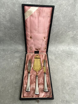 Starožitný servírovací príbor set so striebornými rúčkami