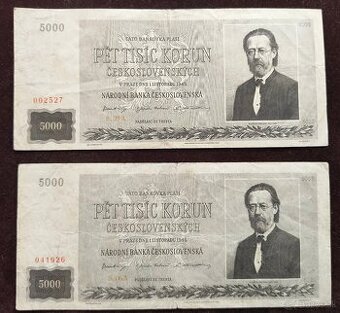 ČESKOSLOVENSKÉ BANKOVKY: 5000-KORÚN-1945