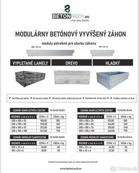Vyvýšené záhony / betónové vyvýšené záhony / moduly