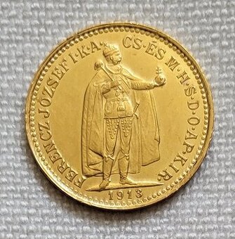 PREDANÁ Zlatá uhorská 10 koruna FJI, 1913 kb, TOP stav