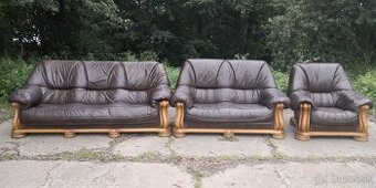 Kožená sedacia súprava 3+2+1 s masivnym dubovym drevom