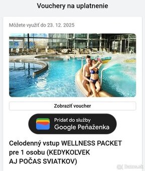Predám celodenný vstup wellness paket do AquaCity Poprad