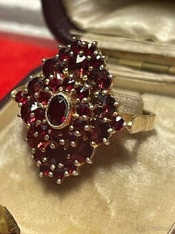 strieborný prsteň Český  granát - pozlatene