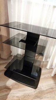 Sklenený stolík pod TV / HiFi, čierny, 3 police