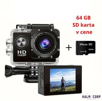 Akčná kamera s rozlíšením Full HD, Wi-Fi + 64 GB SD karta