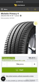 Pneumatiky letné 205/55 R16.