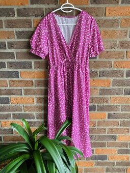 Dlhé fialové šaty s bielymi kvietkami, M, nové