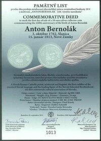 Pamätný list Anton Bernolák
