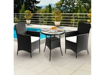 Ratanový záhradný balkónový set 2+1 čierna krémová stohovací