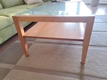 Konferenčný stolík z bukového masívu + mliečne sklo