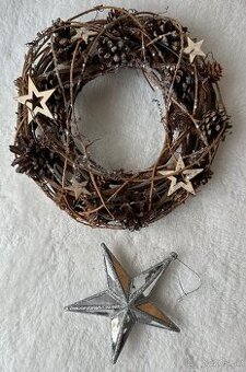 PRírodNý VIANOČNý VENIEC(handmade) + strieborná 3D hviezda - 1