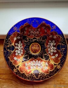 Tanier z novoborského skla modro-zlatej farby