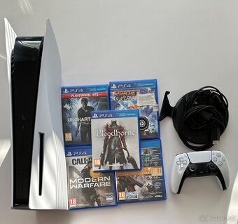 Playstation 5 + 1x ovládač + 5 hier