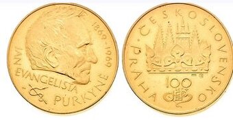 Zlatá minca - medaila „Jan Evangelista Purkyně“ 1969, Krem.