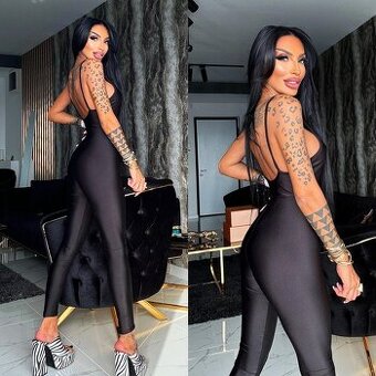 Sexi cierny dlhy party overal na tenke ramienka NOVY