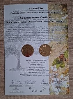 Pamätný list 100 eur Karpatské pralesy