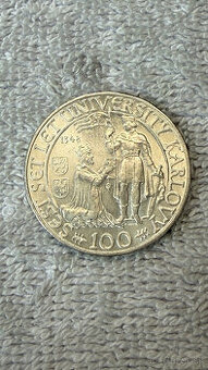 Stříbrná mince ČSR 100 Kčs 1948 UK 600 let (Ag 500, 14g)