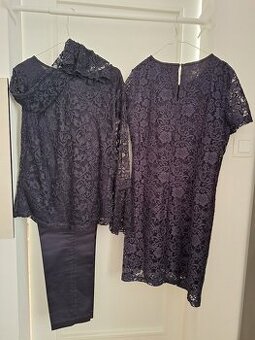 Dámske modré čipkované šaty, topy, nohavice