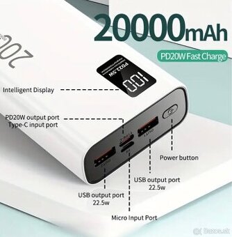 Powerbanka 20 000 mAh – PD 20W Fast Charge, displej