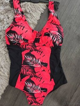 Jednodielne plavky zoštíhľujúce. čierna +koralová