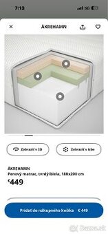 Predám ikea matrac Åkrehamn 180x200