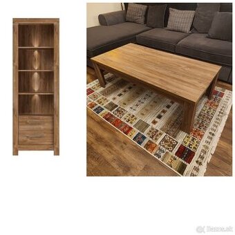 Masívna vitrína + stôl - dub, ako nové 